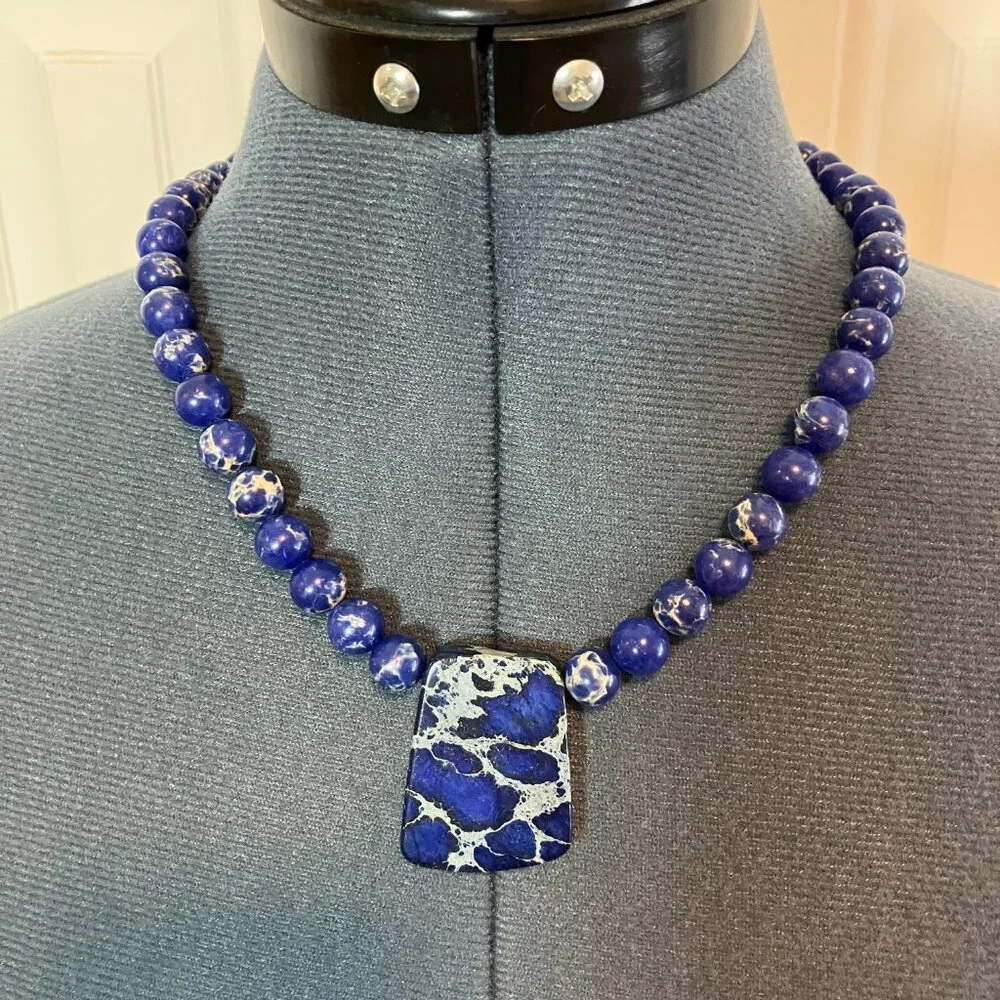 Handcrafted Natural Blue Sea Sediment Jasper Necklace - 19